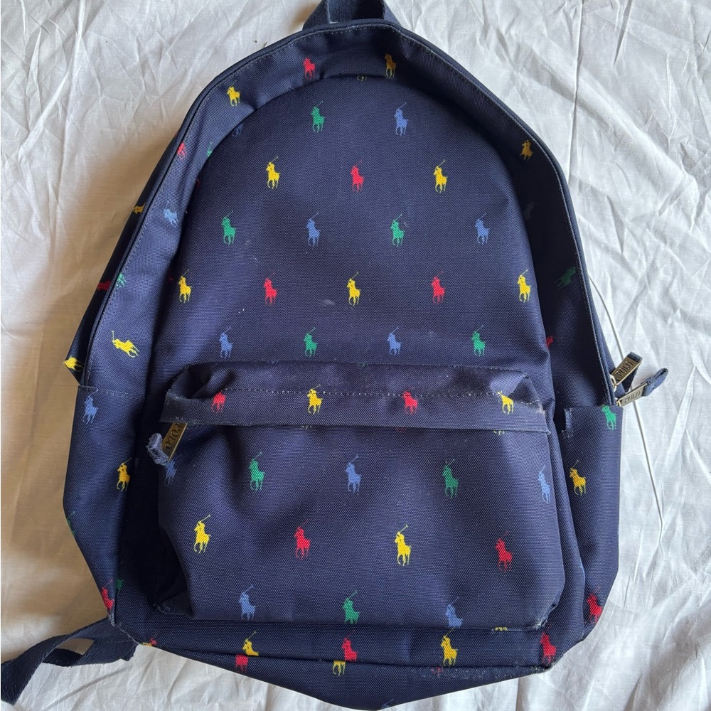 Ralph Lauren Navy Backpack with Colorful Polo Icons